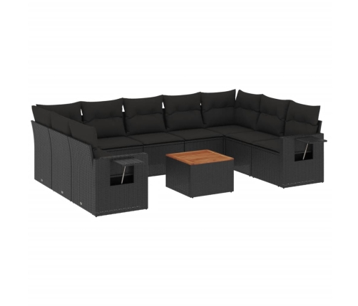 vidaXL 10-daļīgs dārza dīvāna komplekts, matrači, melna PE rotangpalma