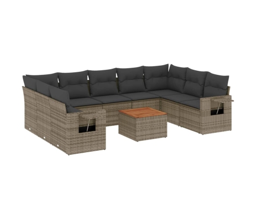 vidaXL 10-daļīgs dārza dīvāna komplekts ar matračiem, pelēks PE pinums