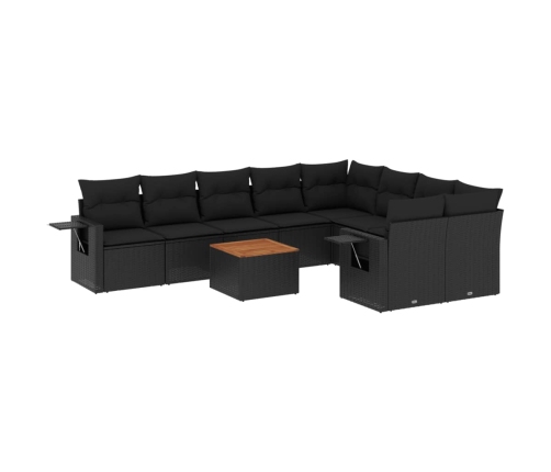 vidaXL 10-daļīgs dārza dīvāna komplekts, matrači, melna PE rotangpalma