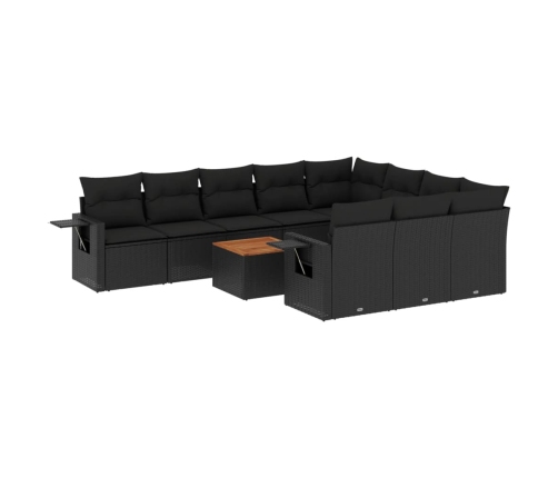 vidaXL 11-daļīgs dārza dīvāna komplekts, matrači, melna PE rotangpalma