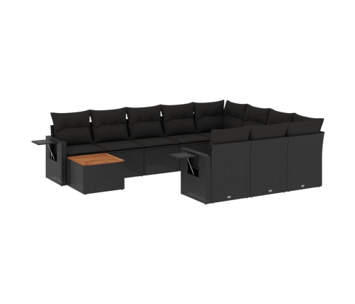 vidaXL 11-daļīgs dārza dīvāna komplekts, matrači, melna PE rotangpalma