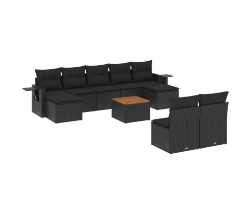 vidaXL 10-daļīgs dārza dīvāna komplekts, matrači, melna PE rotangpalma