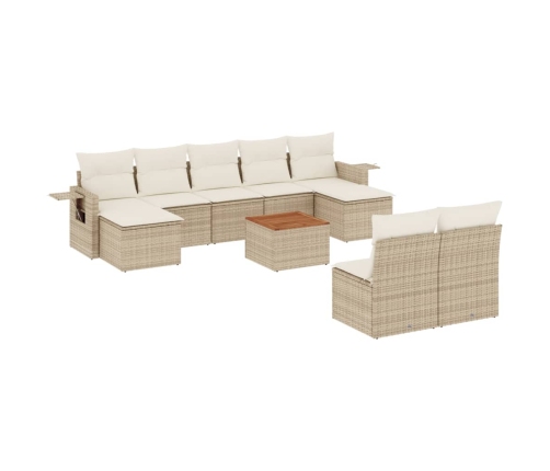 vidaXL 10-daļīgs dārza dīvāna komplekts, matrači, bēša PE rotangpalma