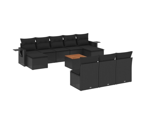 vidaXL 11-daļīgs dārza dīvāna komplekts, matrači, melna PE rotangpalma