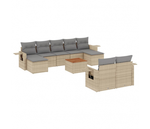 vidaXL 10-daļīgs dārza dīvāna komplekts, matrači, bēša PE rotangpalma