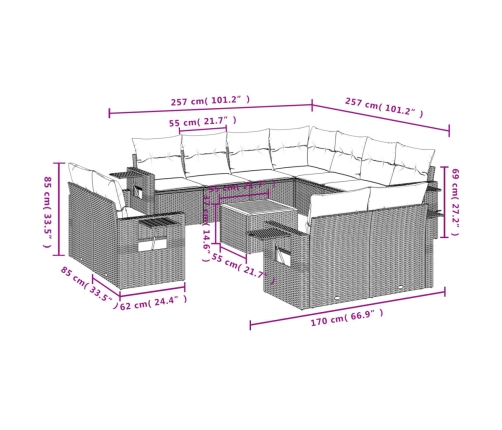 vidaXL 12-daļīgs dārza dīvānu komplekts, matrači, melna PE rotangpalma