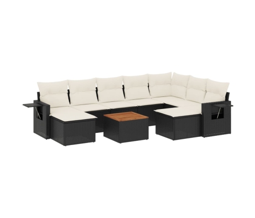 vidaXL 10-daļīgs dārza dīvāna komplekts, matrači, melna PE rotangpalma