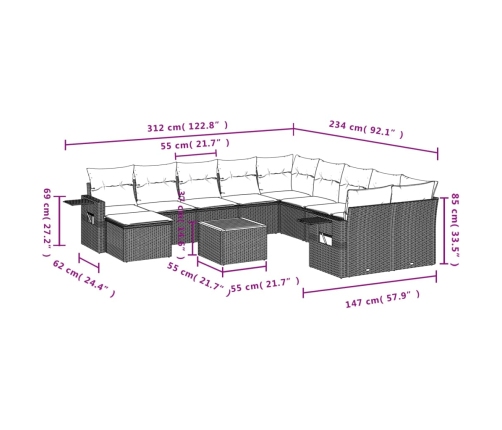 vidaXL 12-daļīgs dārza dīvāna komplekts, matrači, bēša PE rotangpalma