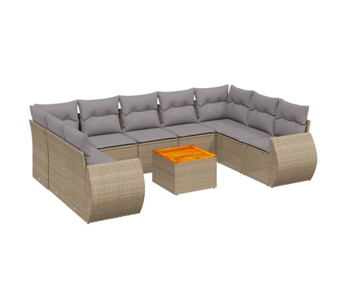 vidaXL 10-daļīgs dārza dīvāna komplekts, matrači, bēša PE rotangpalma