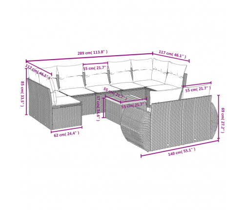 10-Daļīgs Dārza Dīvāna Komplekts Ar Matračiem, Pelēks Pe Pinums Vidaxl