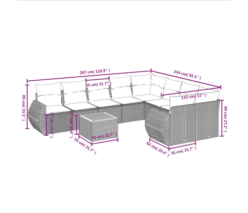 vidaXL 10-daļīgs dārza dīvāna komplekts, matrači, melna PE rotangpalma