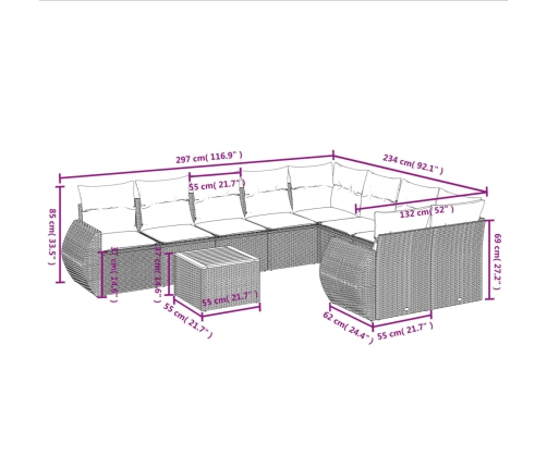 vidaXL 10-daļīgs dārza dīvāna komplekts, matrači, melna PE rotangpalma