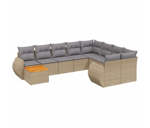 vidaXL 10-daļīgs dārza dīvāna komplekts, matrači, bēša PE rotangpalma