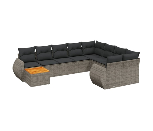 vidaXL 10-daļīgs dārza dīvāna komplekts ar matračiem, pelēks PE pinums