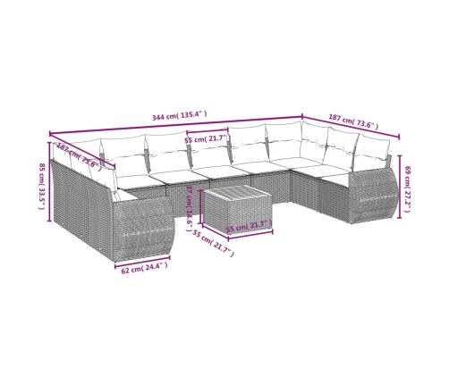 vidaXL 11-daļīgs dārza dīvāna komplekts, matrači, melna PE rotangpalma