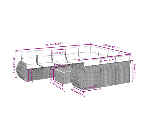 vidaXL 11-daļīgs dārza dīvāna komplekts, matrači, bēša PE rotangpalma