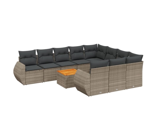 vidaXL 11-daļīgs dārza dīvāna komplekts ar matračiem, pelēks PE pinums