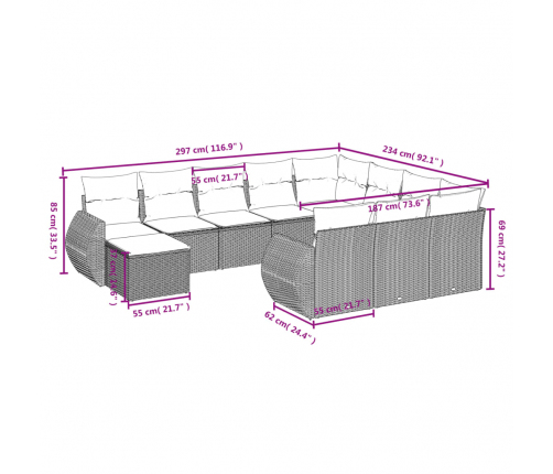 11-Daļīgs Dārza Dīvāna Komplekts, Matrači, Melna Pe Rotangpalma Vidaxl