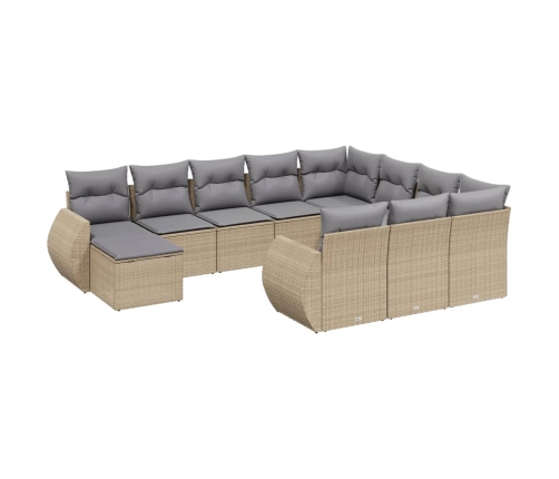 vidaXL 11-daļīgs dārza dīvāna komplekts, matrači, bēša PE rotangpalma