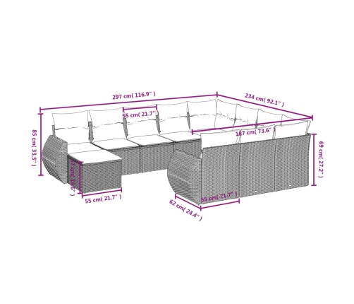vidaXL 11-daļīgs dārza dīvāna komplekts, matrači, bēša PE rotangpalma