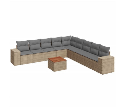 vidaXL 10-daļīgs dārza dīvāna komplekts, matrači, bēša PE rotangpalma