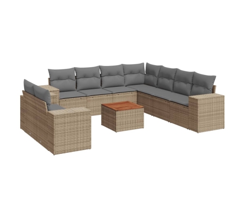 vidaXL 10-daļīgs dārza dīvāna komplekts, matrači, bēša PE rotangpalma