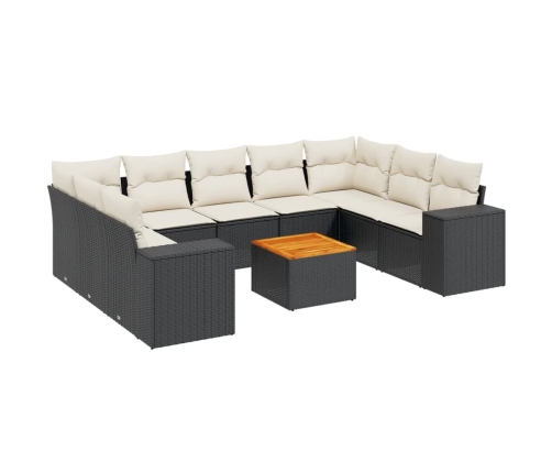 vidaXL 10-daļīgs dārza dīvāna komplekts, matrači, melna PE rotangpalma