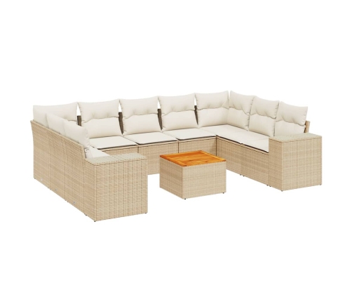 vidaXL 10-daļīgs dārza dīvāna komplekts, matrači, bēša PE rotangpalma