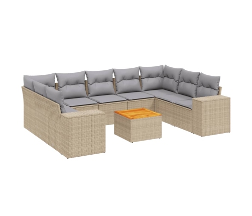 vidaXL 10-daļīgs dārza dīvāna komplekts, matrači, bēša PE rotangpalma