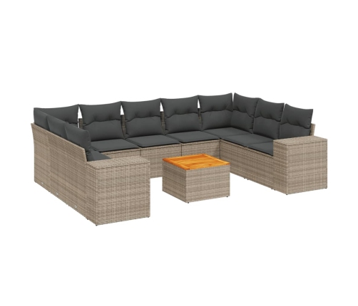 vidaXL 10-daļīgs dārza dīvāna komplekts ar matračiem, pelēks PE pinums