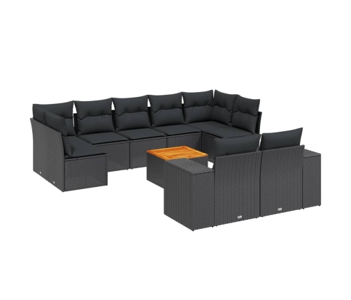 vidaXL 10-daļīgs dārza dīvāna komplekts, matrači, melna PE rotangpalma