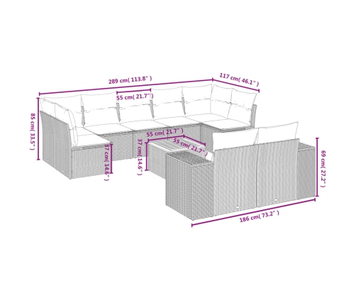10-Daļīgs Dārza Dīvāna Komplekts, Matrači, Bēša Pe Rotangpalma Vidaxl
