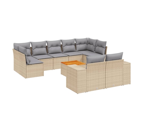 vidaXL 10-daļīgs dārza dīvāna komplekts, matrači, bēša PE rotangpalma