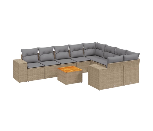 vidaXL 10-daļīgs dārza dīvāna komplekts, matrači, bēša PE rotangpalma