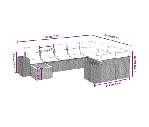 10-Daļīgs Dārza Dīvāna Komplekts, Matrači, Melna Pe Rotangpalma Vidaxl