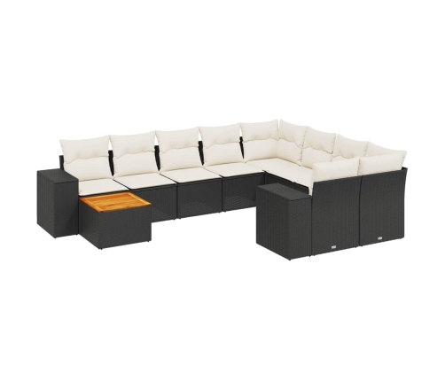 vidaXL 10-daļīgs dārza dīvāna komplekts, matrači, melna PE rotangpalma