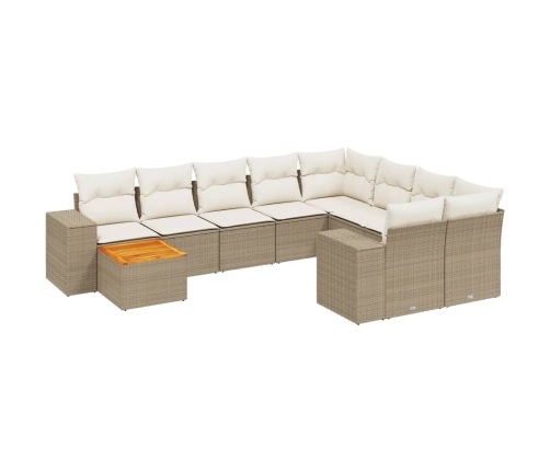 vidaXL 10-daļīgs dārza dīvāna komplekts, matrači, bēša PE rotangpalma