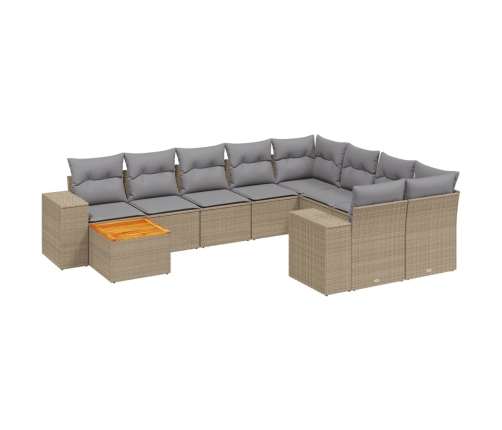 vidaXL 10-daļīgs dārza dīvāna komplekts, matrači, bēša PE rotangpalma