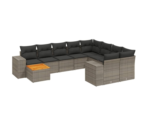 vidaXL 10-daļīgs dārza dīvāna komplekts ar matračiem, pelēks PE pinums