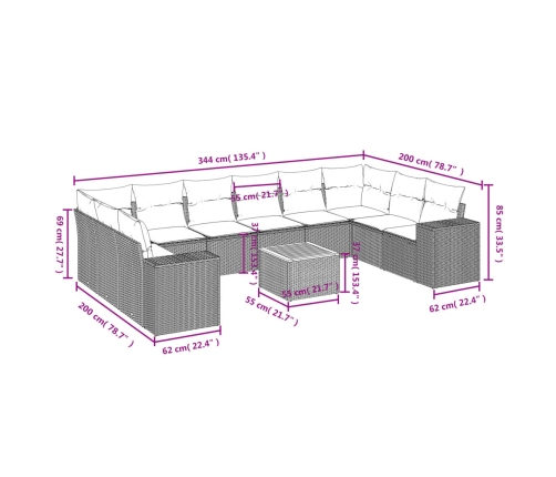 vidaXL 11-daļīgs dārza dīvāna komplekts, matrači, bēša PE rotangpalma
