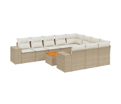 vidaXL 11-daļīgs dārza dīvāna komplekts, matrači, bēša PE rotangpalma