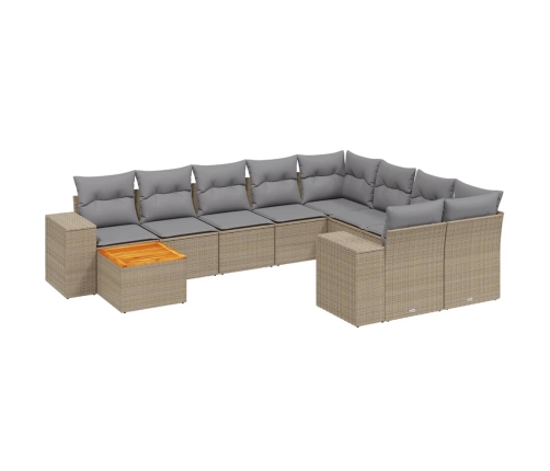 vidaXL 11-daļīgs dārza dīvāna komplekts, matrači, bēša PE rotangpalma