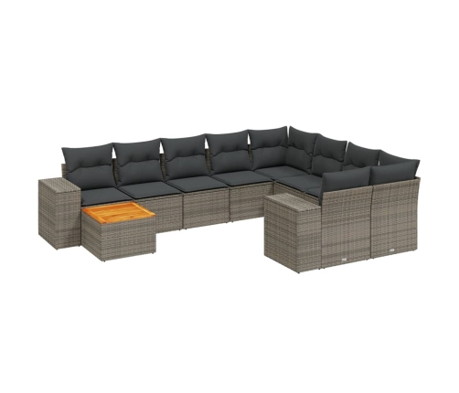 vidaXL 11-daļīgs dārza dīvāna komplekts ar matračiem, pelēks PE pinums