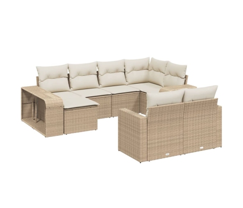 vidaXL 10-daļīgs dārza dīvāna komplekts, matrači, bēša PE rotangpalma