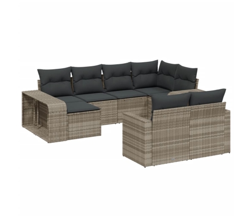 vidaXL 10-daļīgs dārza dīvāna komplekts ar matračiem, pelēka PE pinums