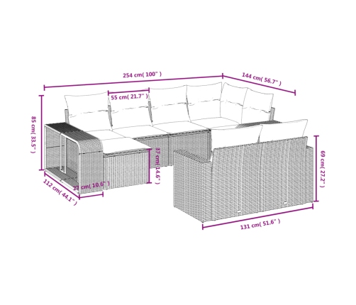 vidaXL 10-daļīgs dārza dīvāna komplekts ar matračiem, pelēka PE pinums