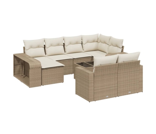 vidaXL 11-daļīgs dārza dīvāna komplekts, matrači, bēša PE rotangpalma