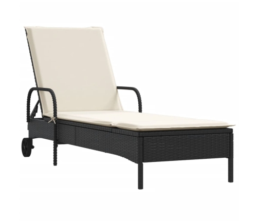 Sauļošanās Zviļņi Ar Matračiem, 2 Gab., Melna Pe Rotangpalma Vidaxl