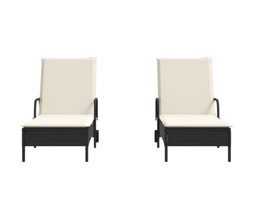 Sauļošanās Zviļņi Ar Matračiem, 2 Gab., Melna Pe Rotangpalma Vidaxl