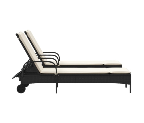 Sauļošanās Zviļņi Ar Matračiem, 2 Gab., Melna Pe Rotangpalma Vidaxl